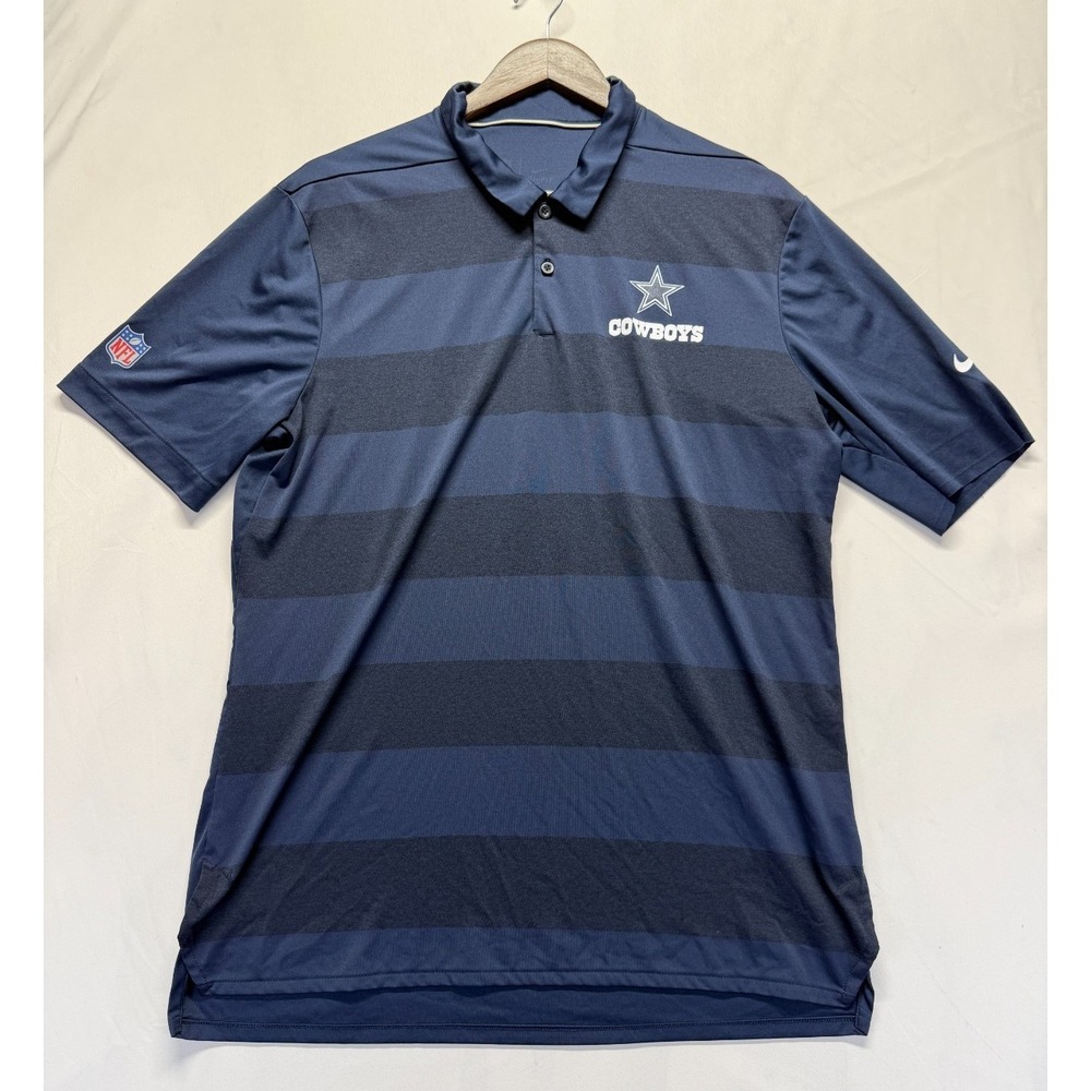 Dallas Cowboys Polo Shirt Mens Large Navy Blue Striped Nike Dri Fit Football NFL